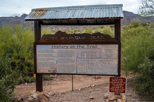 Gold Canyon, AZ, USA - Dec 27, 2021: The Lost Gold Mine Mountain Trail