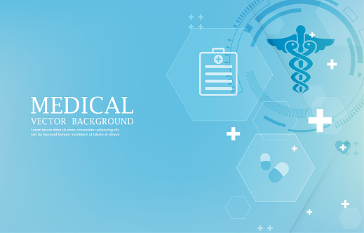 Medical technology vector background.geometric hexagon shape.medical icons.blue wallpaper