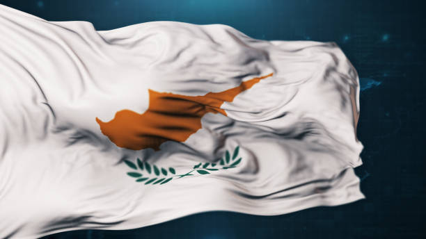 istock Flag of Cyprus on dark blue background 1423008961