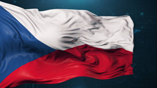 istock Flag of Czech Republic on dark blue background 1423009439