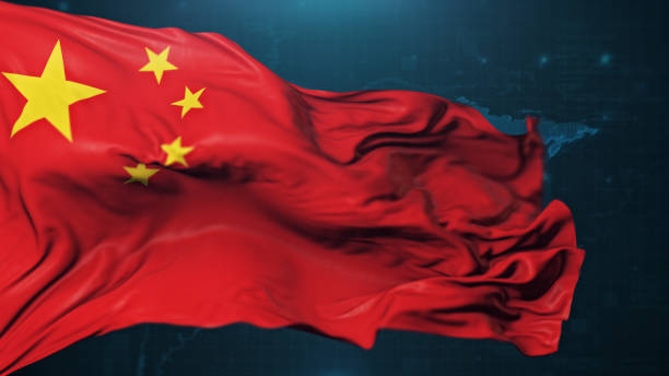 bandera de china sobre fondo azul oscuro - porcelana fotografías e imágenes de stock