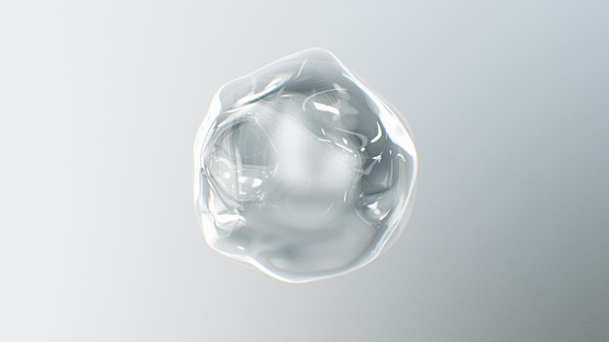Pure water drop. 3D render on light grey background