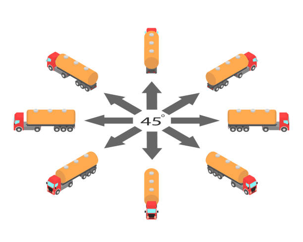 obrót ciężarówki paliwowej o 45 stopni. - fuel tanker truck storage tank isometric stock illustrations