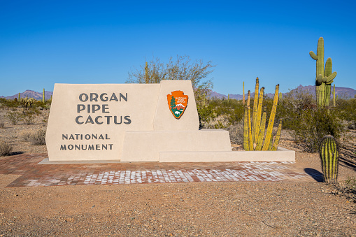 Organ Pipe NM, AZ, USA - Jan 20, 2022: A welcoming signboard at the entry point of park