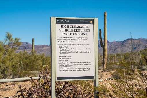 Organ Pipe NM, AZ, USA - Jan 21, 2022: A notice for visitors