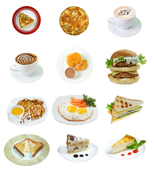 Food set Traditional Breakfast . collage, isolated on white background.clipping Path