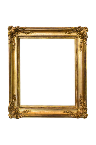 antyczna ramka na zdjęcia lub obrazy w kolorze złotym, podświetlona na białym tle. - picture frame classical style elegance rectangle zdjęcia i obrazy z banku zdjęć