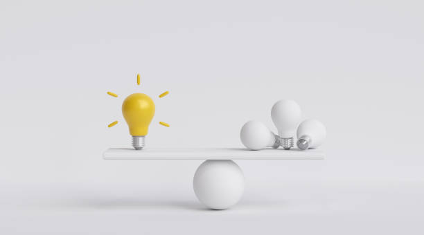 Idea concept. Bright bulbs vs. empty bulbs. Comparison of progress and growth with powerful creative thinking.