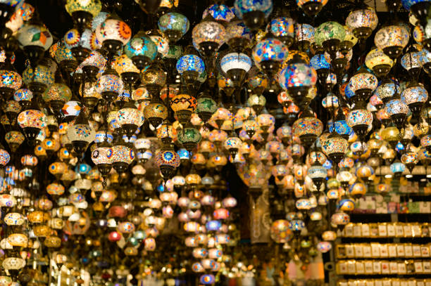 Beautiful, colorful traditional lanterns. Beautiful, colorful traditional lantern display in Souk Market. tivoli bazaar stock pictures, royalty-free photos & images