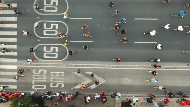Aerial view of marathon city runners
