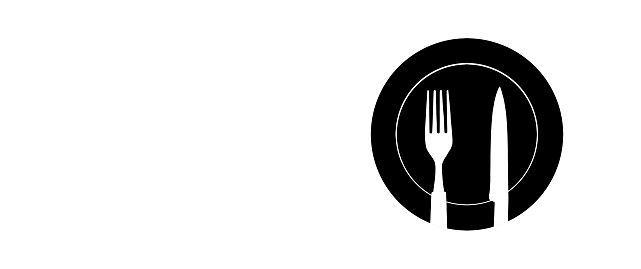 Topview of Set of Plate, Fork and Knife Silhouette on White Background