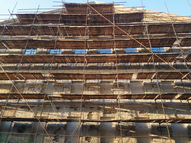 Scaffolding on a building under construction.