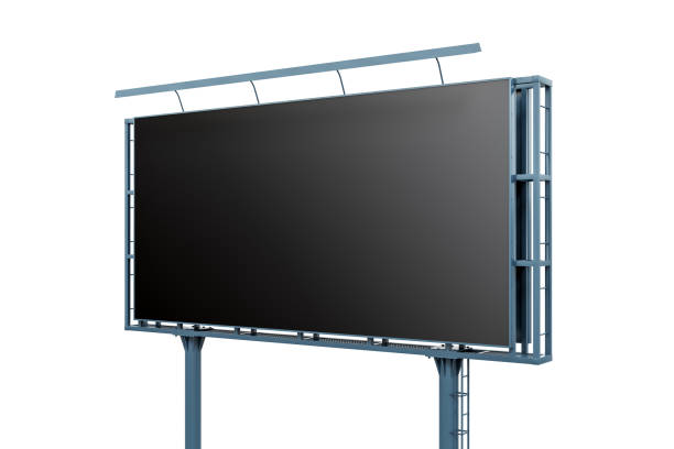 istock Blank black billboard isolated on white background, perspective view. Mock up, 3D Rendering 1423028333