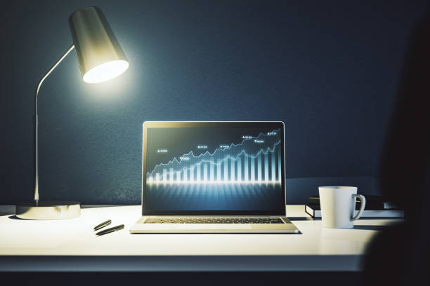 istock Modern computer display with abstract financial graph, financial and trading concept. 3D Rendering 1423028720