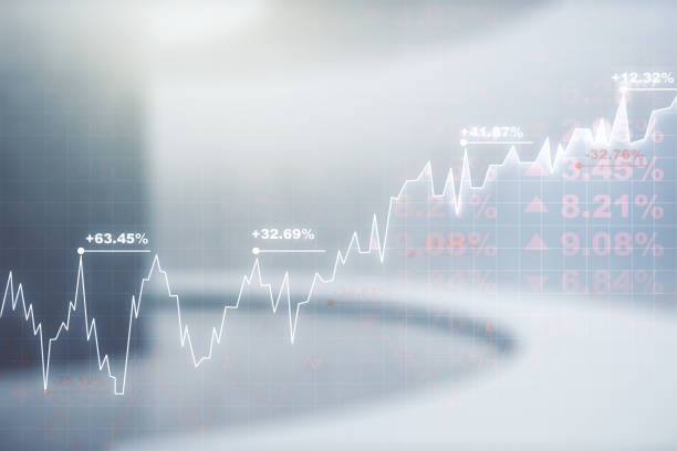 istock Multi exposure of abstract virtual financial graph hologram on empty corporate office background, forex and investment concept 1423028723