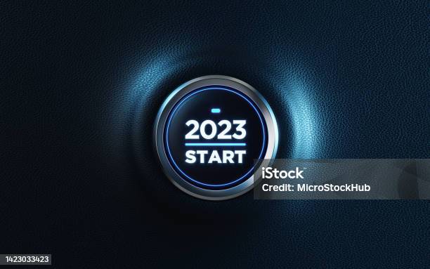 2023 Car Start Button On Dashboard 2023 New Year Concept Stock Photo - Download Image Now