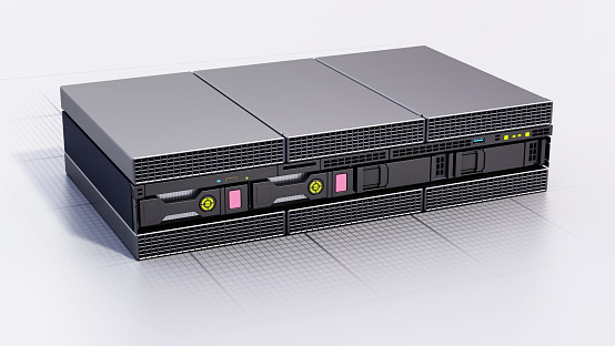 Generic 3D illustration of network server rack .