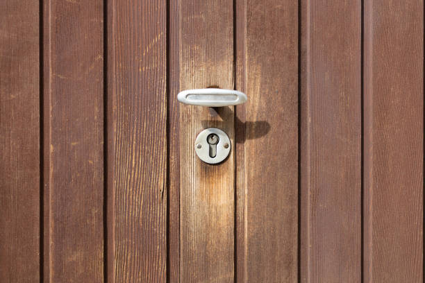 old wooden garage door - handle and lock