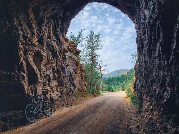 istock Mountain bike in mountain tunnel. 1423043605