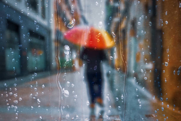 pessoas com um guarda-chuva em dias chuvosos na cidade de bilbao, país basco, espanha - raining cats and dogs - fotografias e filmes do acervo