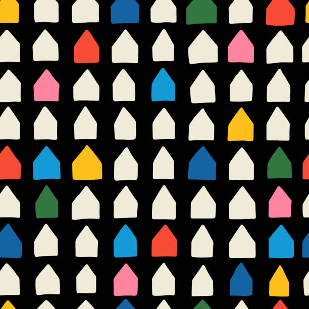 bezszwowy kolorowy wzór domu. - seamless house pattern town stock illustrations