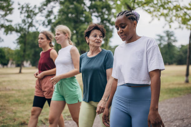 Fit women in park together