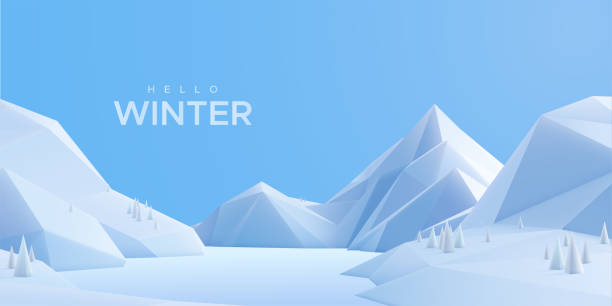ilustrações, clipart, desenhos animados e ícones de olá sinal de inverno com paisagem das montanhas de neve e céu azul claro. fundo de natureza ao ar livre. - snow backgrounds snowdrift ice