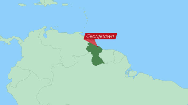 istock Map of Guyana with pin of country capital. 1423053964