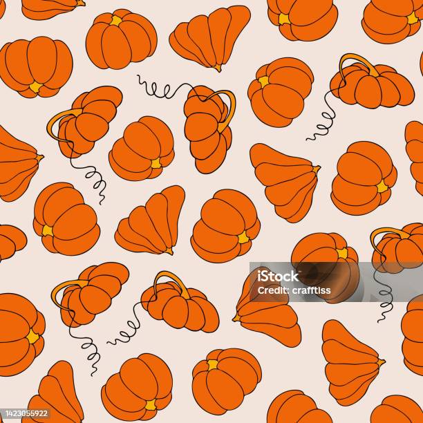 Pumpkin Pattern Abstract Autumn Seamless Pattern Square Background Hand Drawn Pumpkins Stock ...