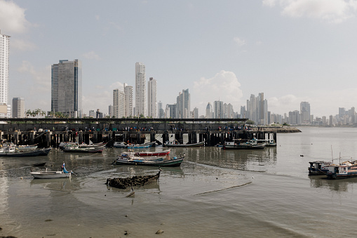 View of Panama City with fishermen's boats