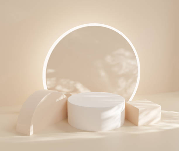 istock 3D rendering Product display podium stand on Brown background. Mock up for the presentation. cylinder. Cosmetic for Beauty product. 1423056852