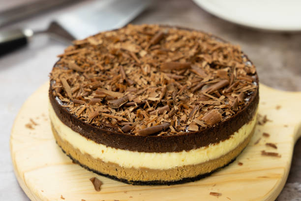 istock Triple chocolate layers baked cheese cake 1423063947