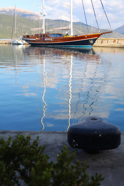 Kefalonia, Greece - September 04, 2014: Luxury sailin yacht Queen of Datca at Sami harbor, Kefalonia island, Ionian Sea, Greece