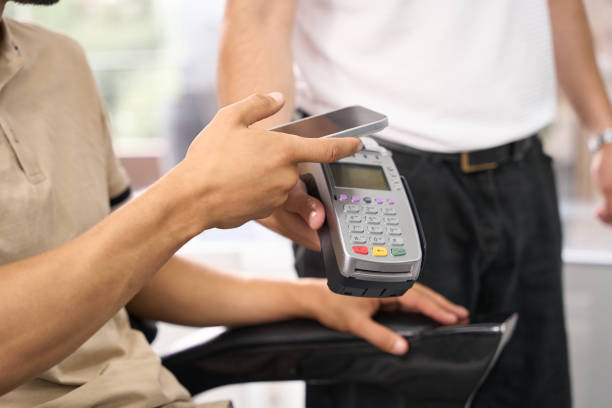istock Customer using contactless online way to pay for services 1423070748