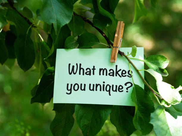 istock A green paper note with words What Makes You Unique? hanging on a tree branch 1423073004