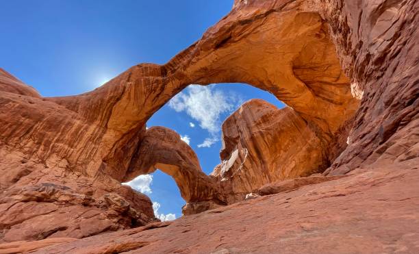 Double Arches Moab Utah Arches National Park. Moab Utah. Double arches blue sky natural bridges national park photos stock pictures, royalty-free photos & images