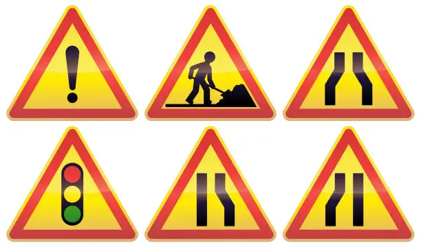 Vector illustration of Road temporary hazard warning sign collection