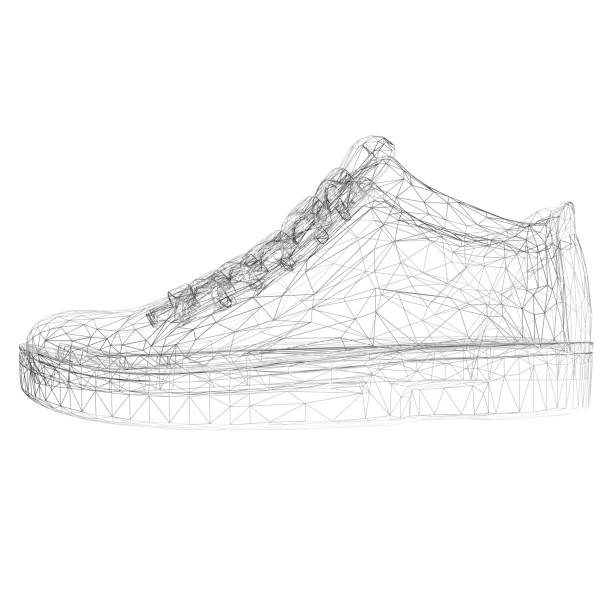 istock Wireframe of sports sneakers from black lines isolated on white background. Side view. 3D. Vector illustration. 1423076517