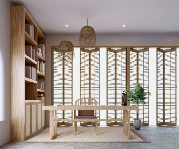 istock 3d rendering,3d illustration, Interior Scene and  Mockup,scandinavian style office interior render. 1423080803