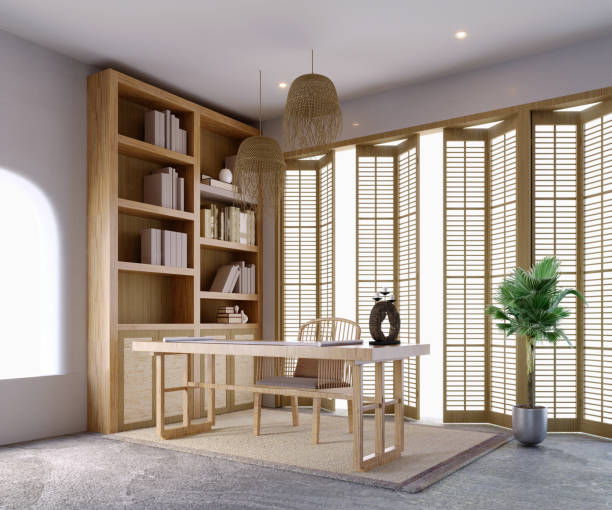 istock 3d rendering,3d illustration, Interior Scene and  Mockup,scandinavian style office interior render. 1423080805