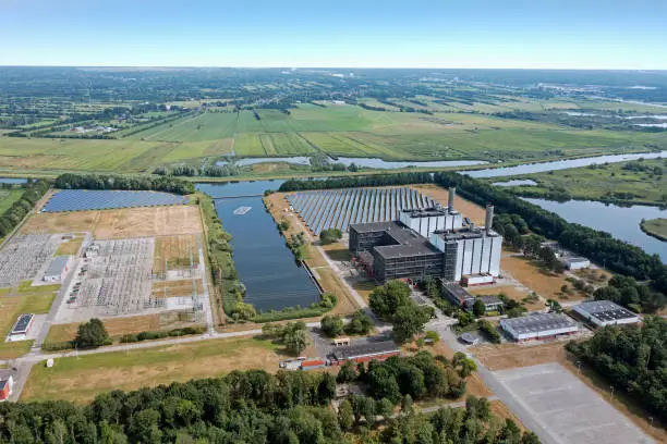 Aerial from the powerstation at Burgum in Friesland in the Netherlands