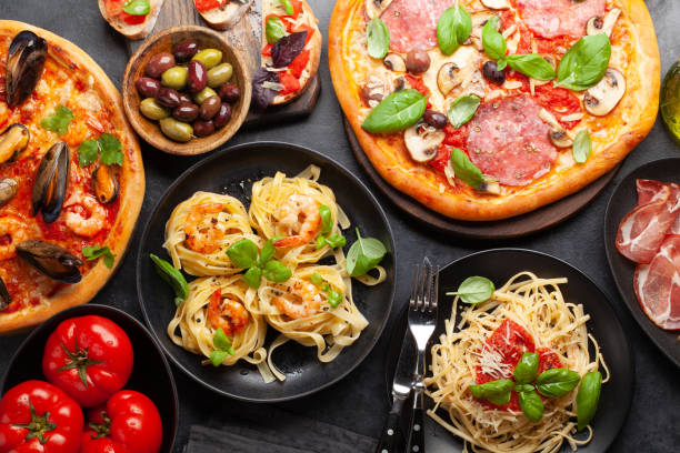 istock Italian cuisine. Pizza, pasta and toasts 1423081673
