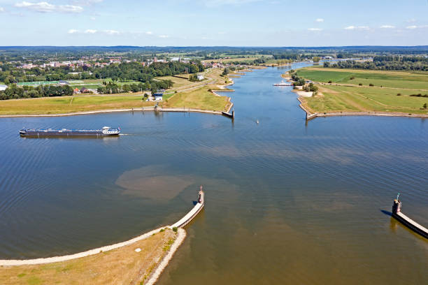 Aerial from the crossing from the rivers Neder Rine and river Lek at Wijk bij Duurstede in the Netherlands Aerial from the crossing from the rivers Neder Rine and river Lek at Wijk bij Duurstede in the Netherlands lek river in the netherlands stock pictures, royalty-free photos & images