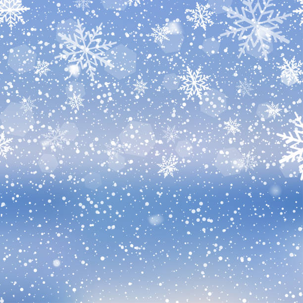 winterschneefall und schneeflocken auf hellblauem hintergrund. weihnachts- und neujahrshintergrund. vektor - blizzard stock-grafiken, -clipart, -cartoons und -symbole