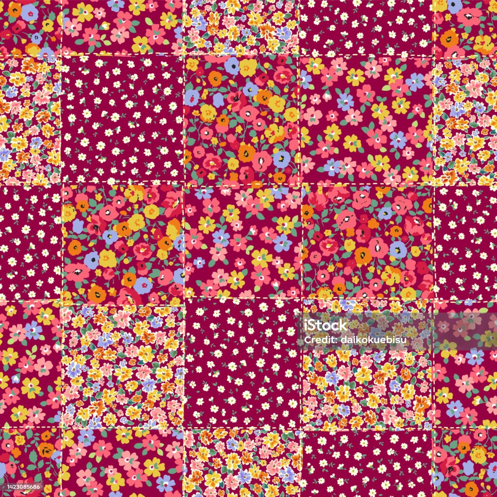 Patchwork Pictures Pattern A Simple Patchwork Of Cute Floral Patterns Stock Illustration ...