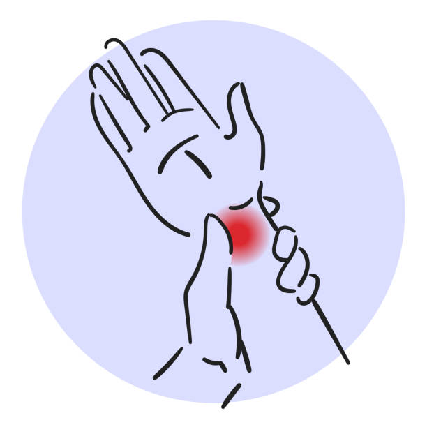 ilustrações, clipart, desenhos animados e ícones de dor no vetor do pulso isolada. mão tocando área vermelha dolorosa - sprain human joint palm human arm