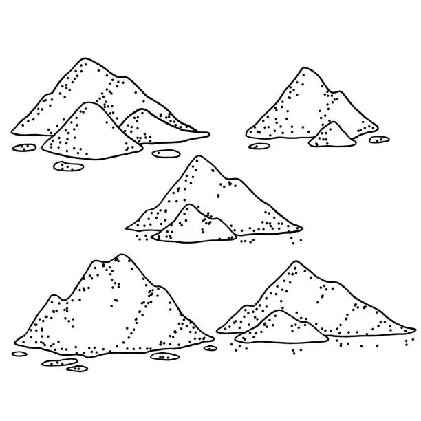 Vector illustration of Pile of sand. Material for sandbox. Decoration of shore and the beach.