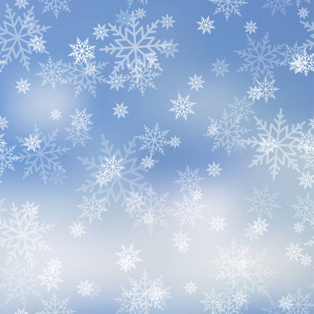istock Winter snowfall and snowflakes on light blue background. Xmas and New Year background. Vector 1423090593