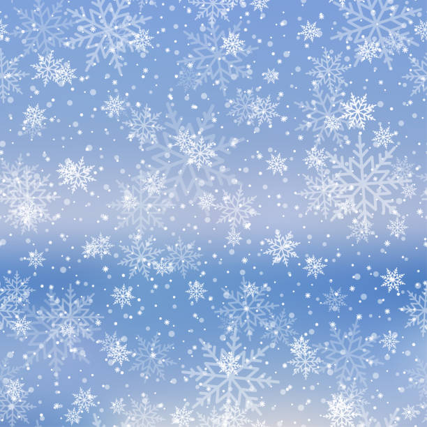 istock Winter snowfall and snowflakes on light blue background. Xmas and New Year background. Vector 1423092626