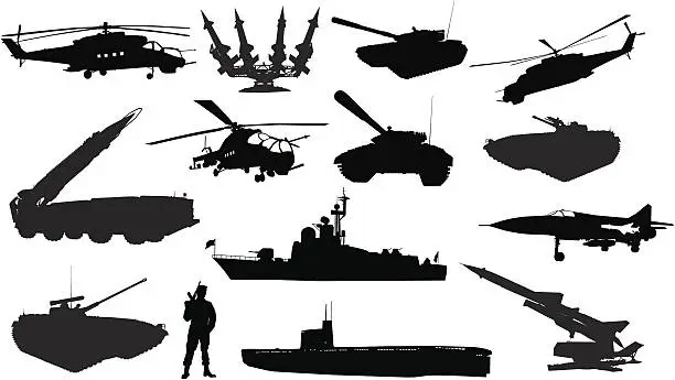 Vector illustration of Military silhouettes  set